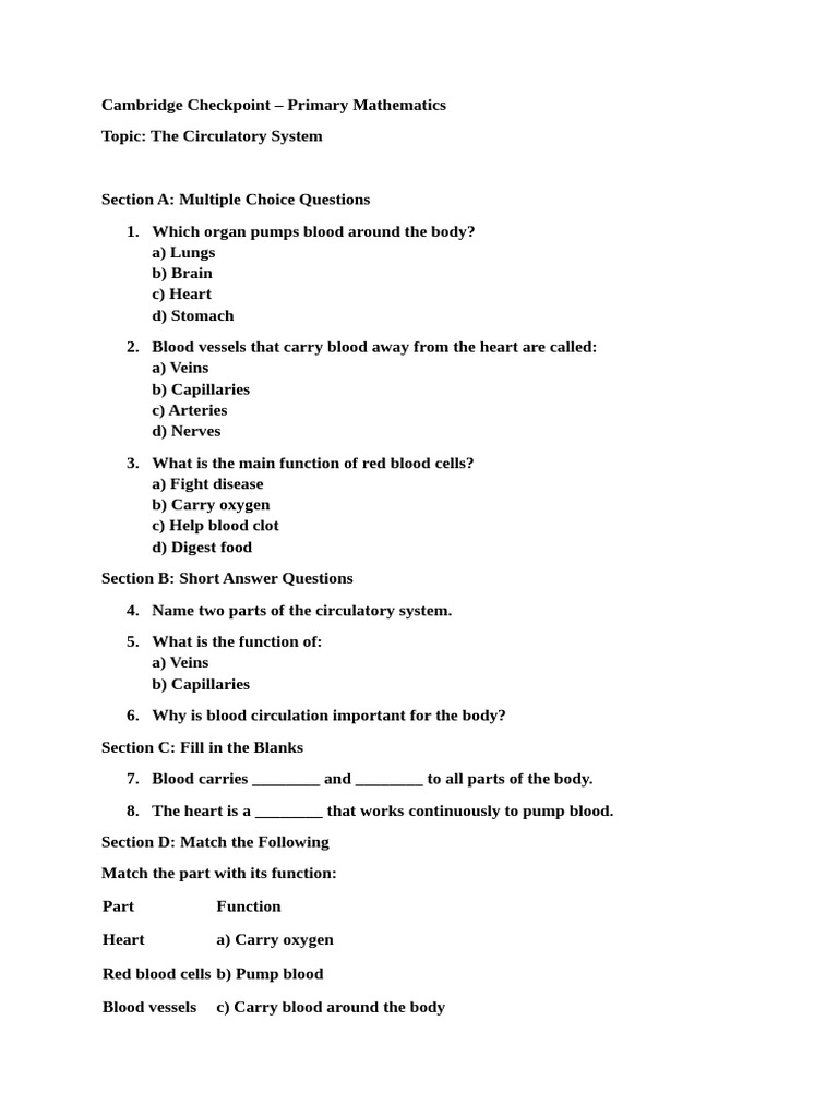 Chapter 1 Revision 1 Pratice Questions | PDF | Breathing | Circulatory ...