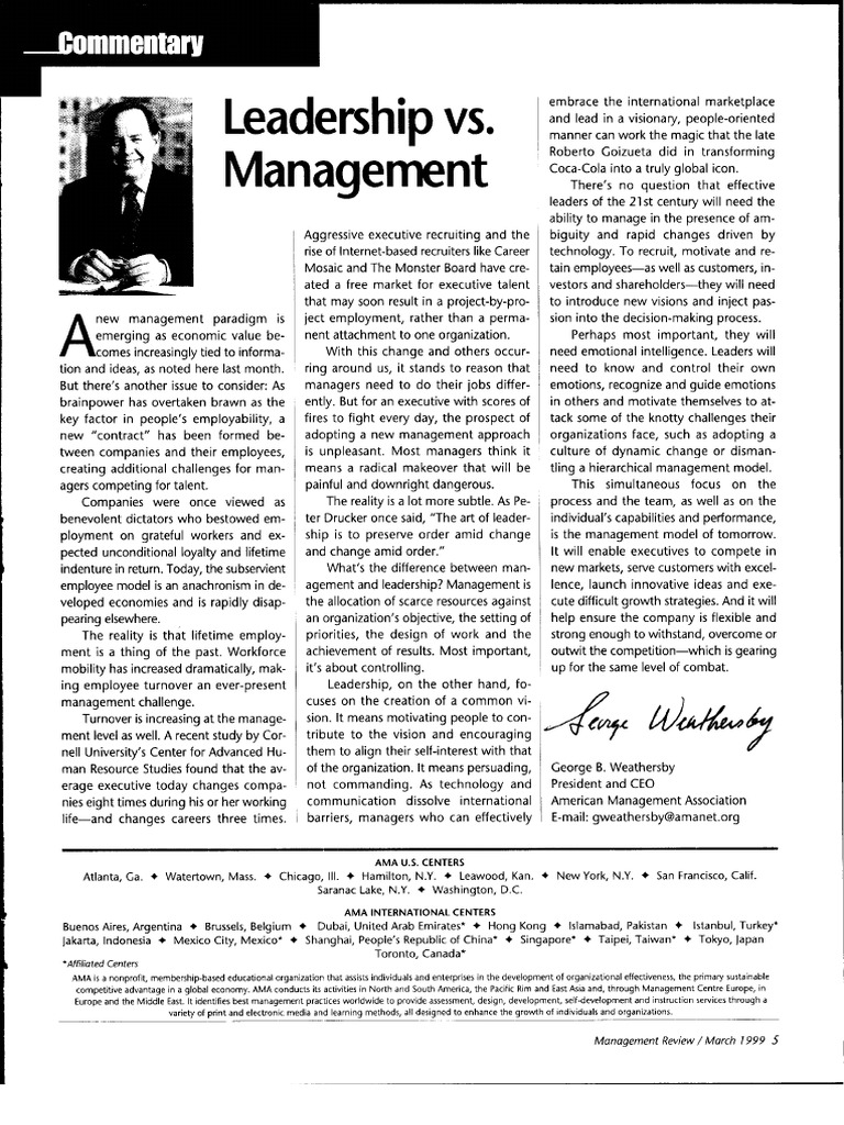 Leadership Vs Management | PDF
