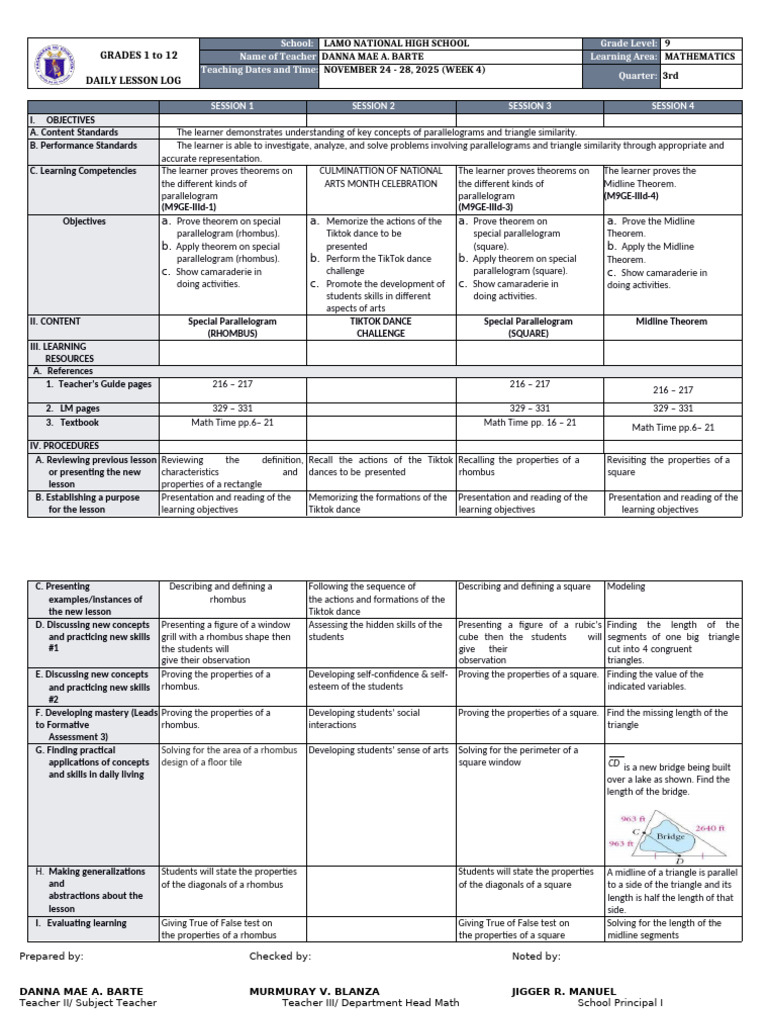 DLL - Mathematics 9 - Q3 - W4 | PDF | Learning | Mathematics