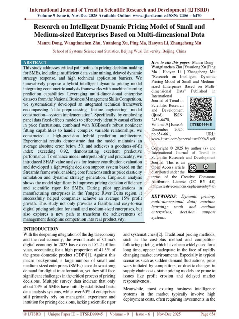 Research On Intelligent Dynamic Pricing Model of Small and Medium Sized ...
