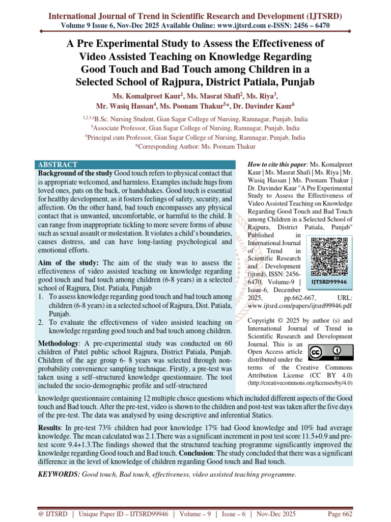A Pre Experimental Study to Assess the Effectiveness of Video Assisted ...