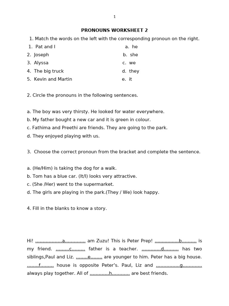Pronouns Worksheet 2 | PDF