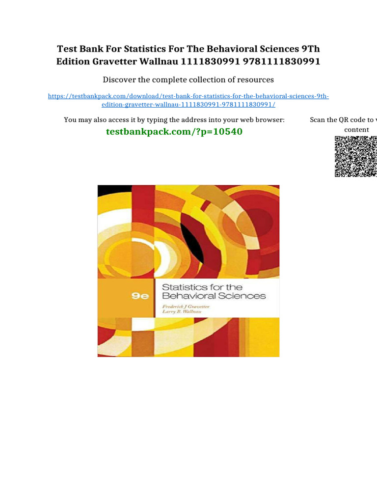 Test Bank for Statistics for the Behavioral Sciences 9th Edition ...