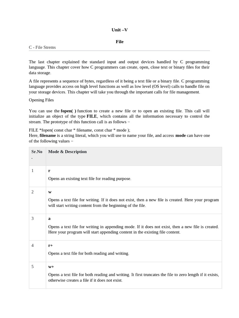 Programming in C Unit-V | PDF | Computer File | Pointer (Computer ...