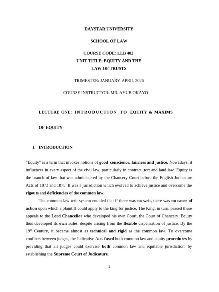 Chapters 1-2 Notes On Historical Development and Maxims of Equity | PDF ...