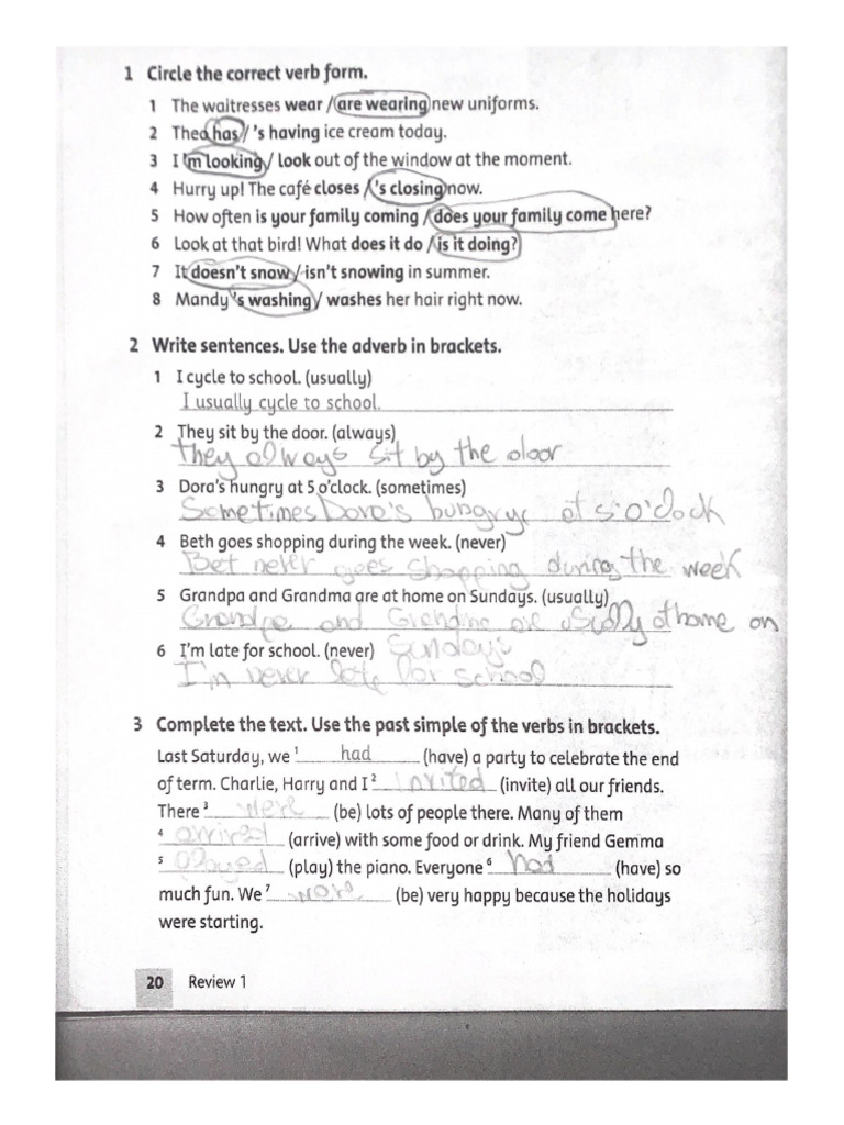 1 Circle The Correct Verb Form 2 | PDF