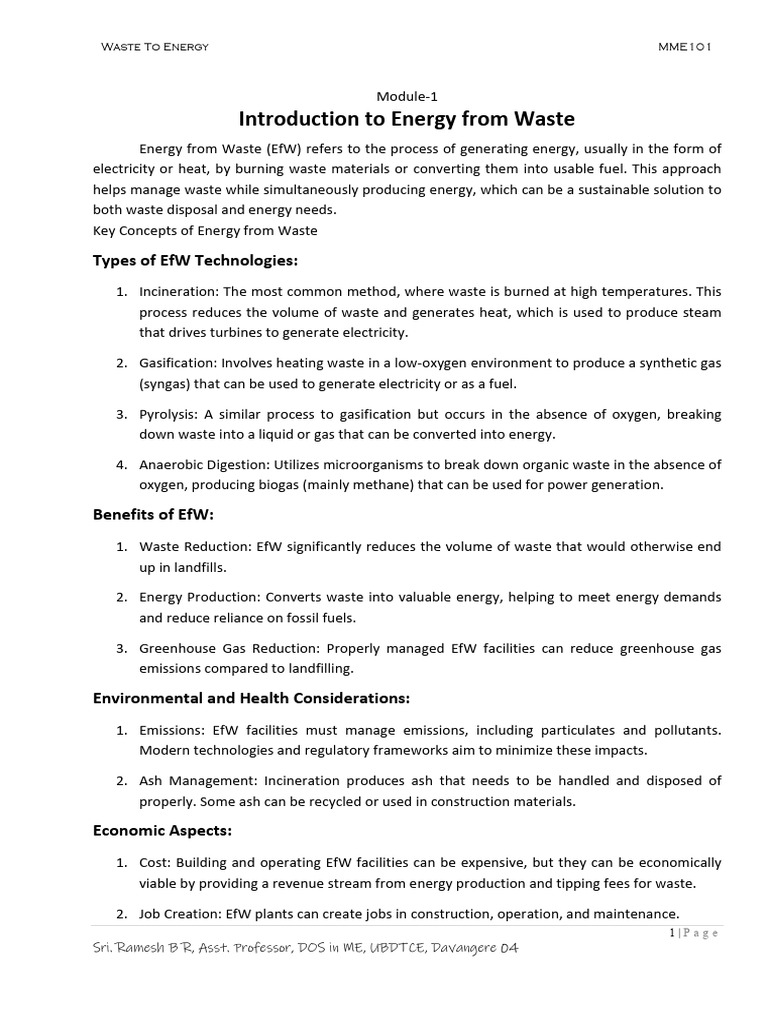 WTE Module 1 | PDF | Gasification | Incineration