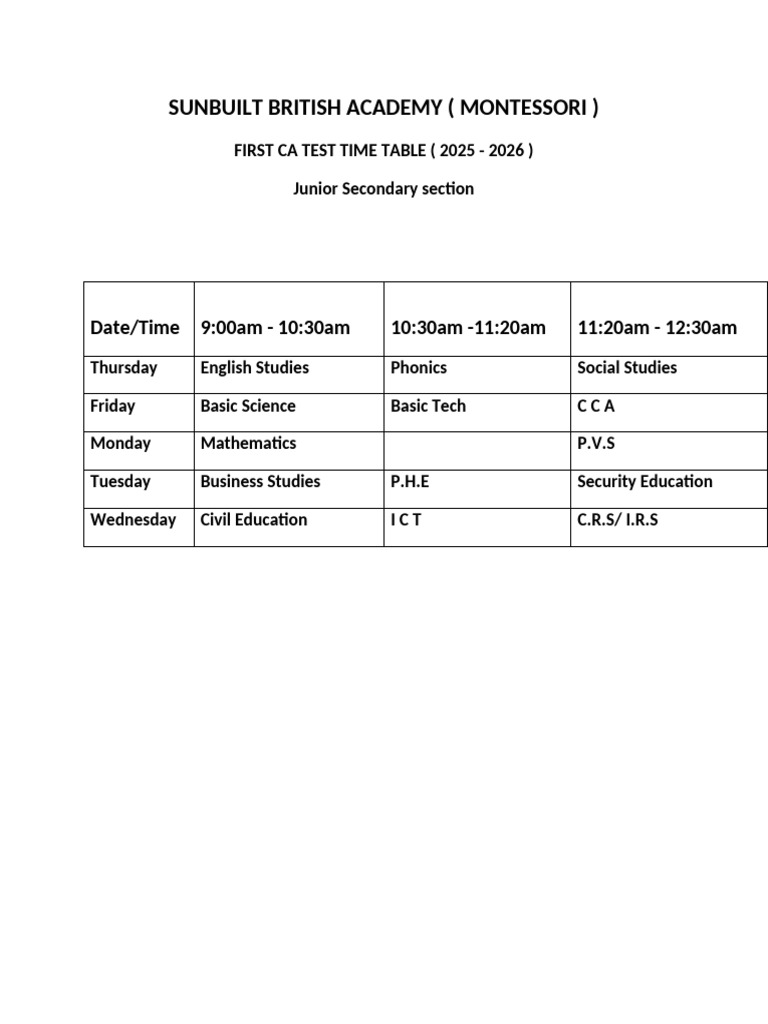 Jss Time Table | PDF