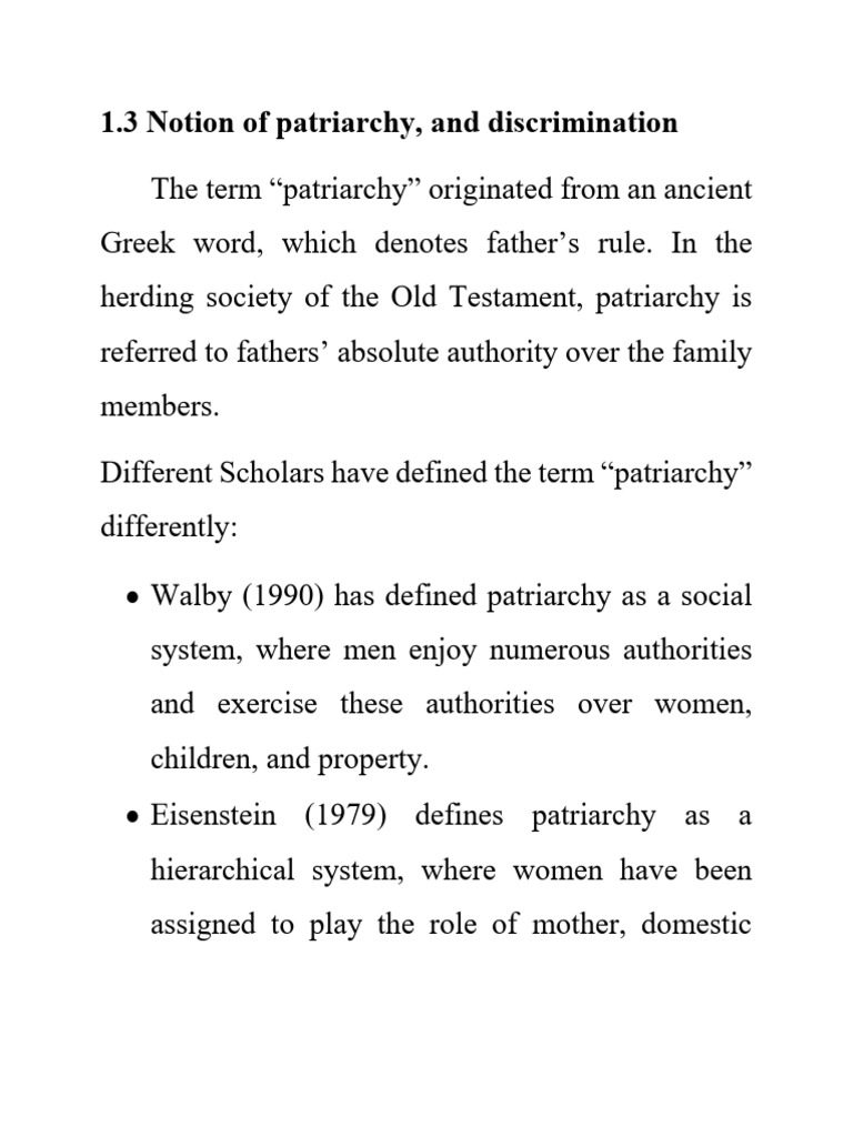 1.3 Notion of Patriarchy, and Discrimination | PDF | Patriarchy | Woman