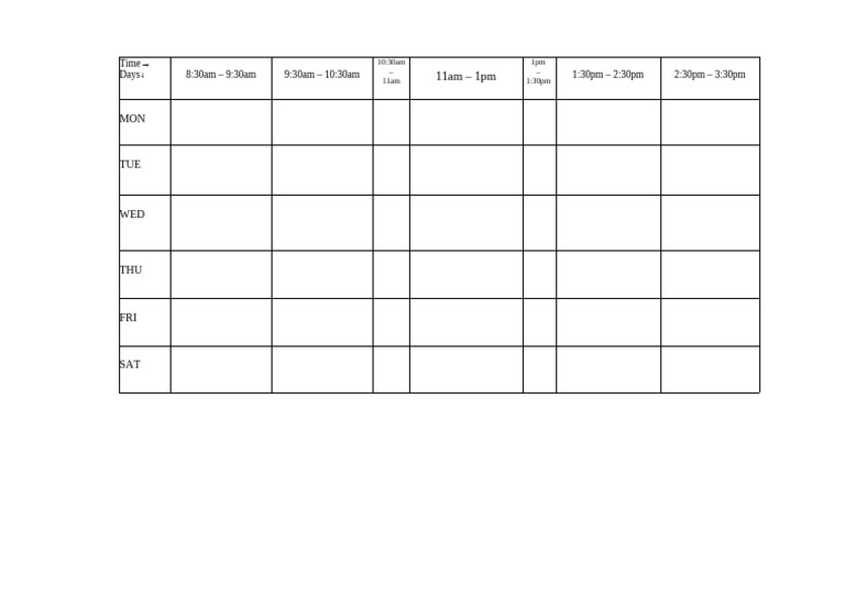 Blank Timetable | PDF