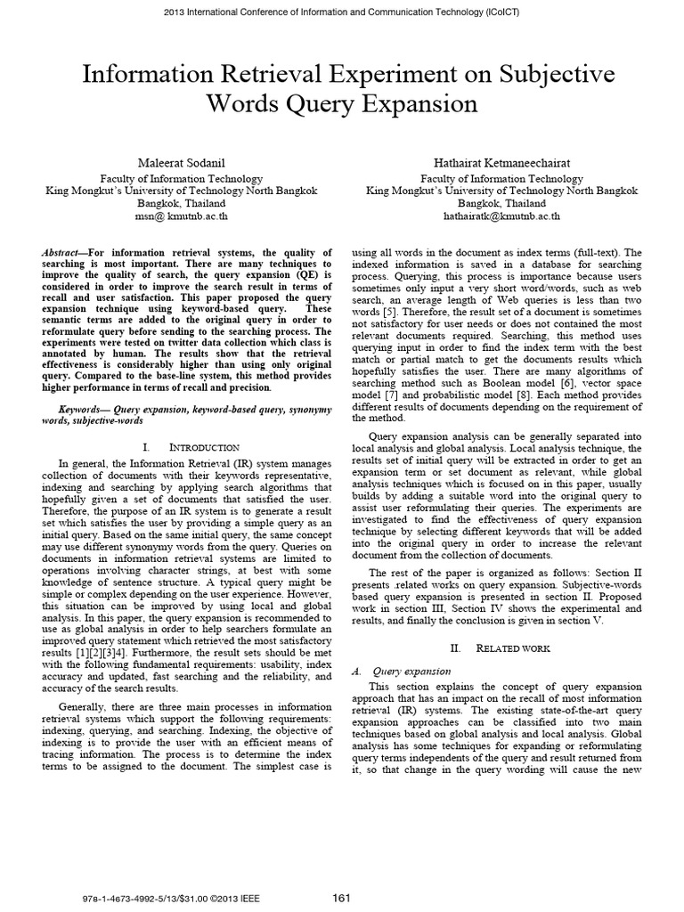 Information Retrieval Experiment On Subjective Words Query Expansion ...