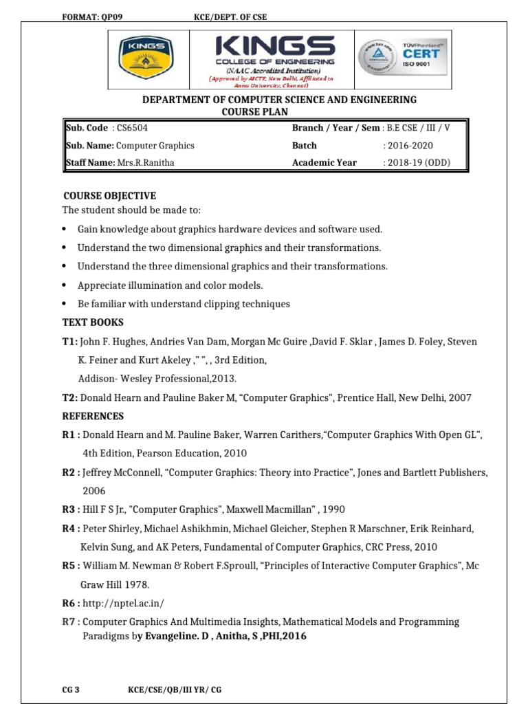 3.Course Plan | PDF | 2 D Computer Graphics | Computer Graphics