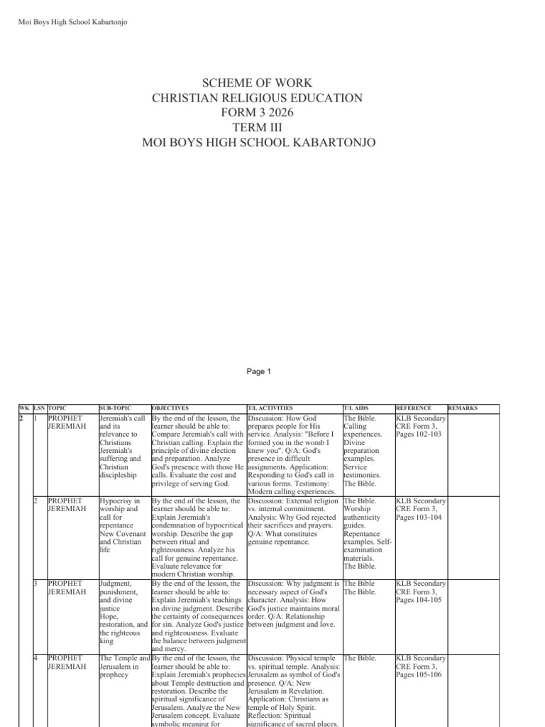 1443878 Christian Religious Education Form 3 Term-III | PDF | Jeremiah ...