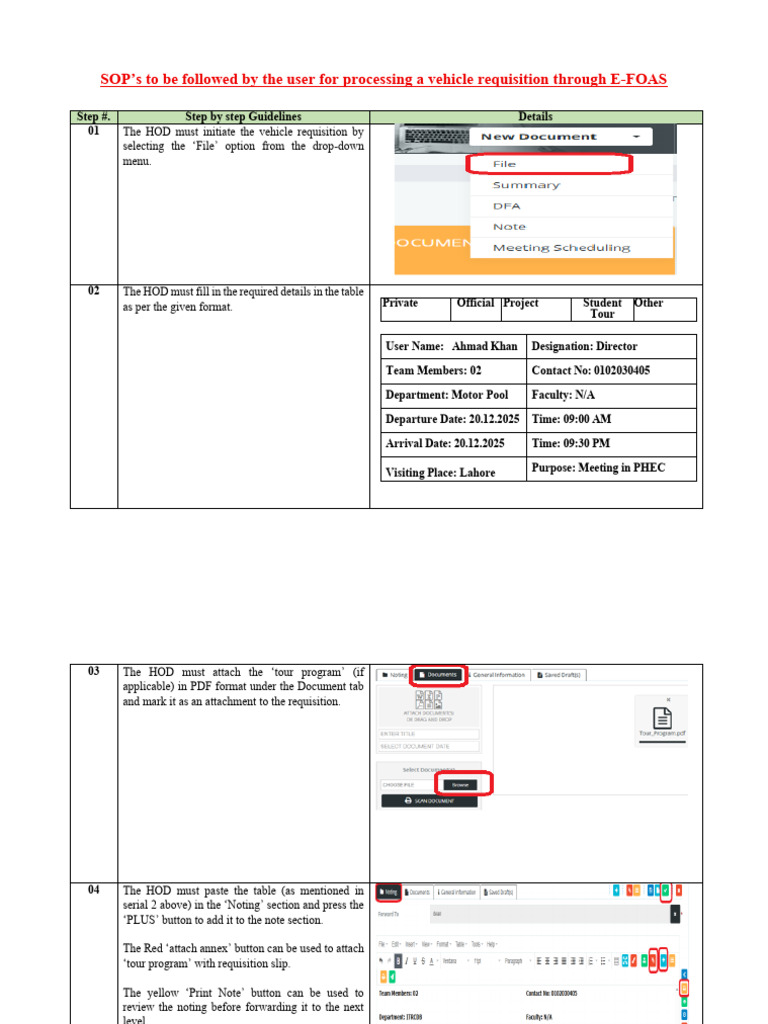 SOPs To Process Vehicle Requisition Through E-FOAS | PDF | Software