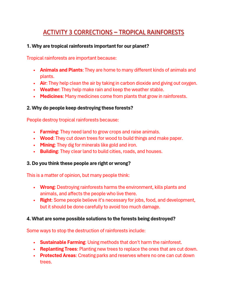 Activity 3 Corrections - Tropical Rainforests | PDF