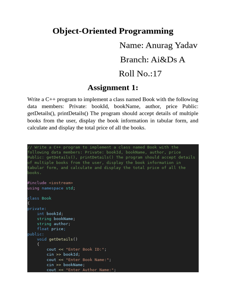 OOP Assignment 1 Akhil 10 | PDF