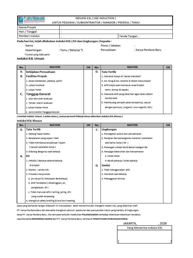 Form Induction PT KPB | PDF