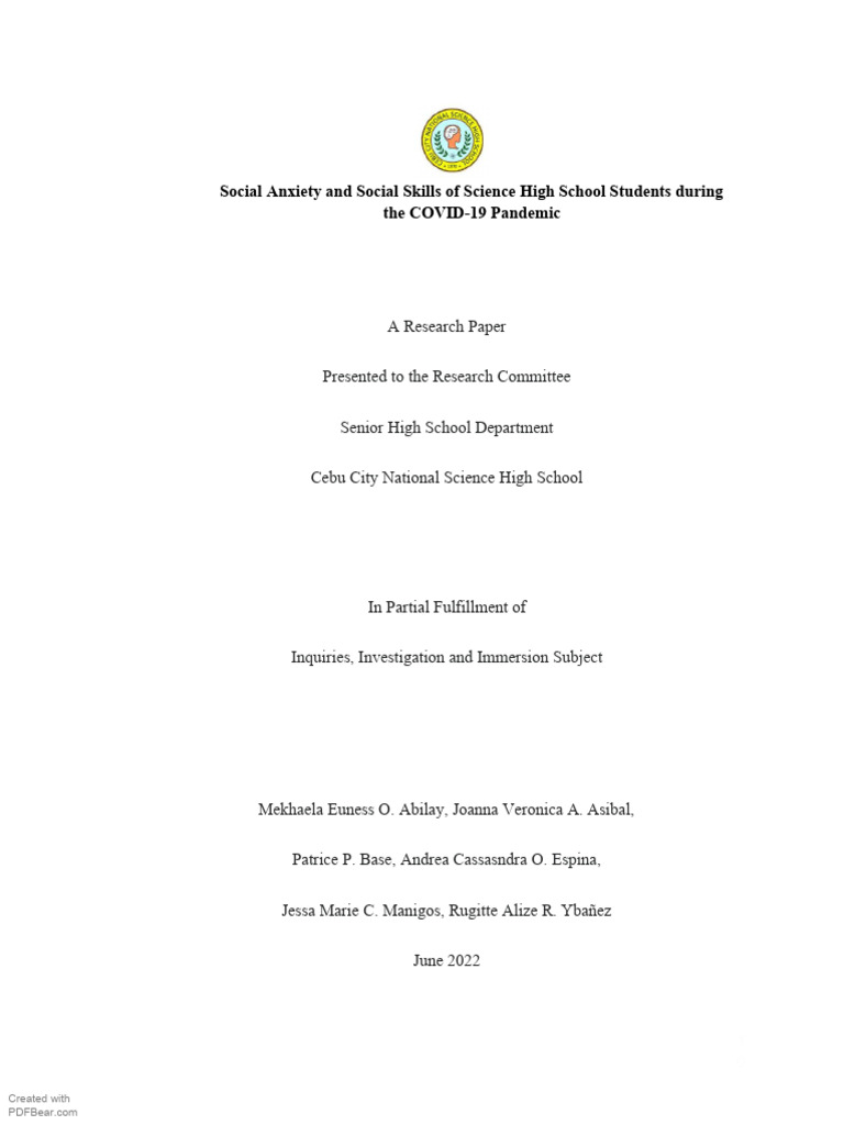 Group 3 Euler Final Manuscript | PDF | Social Anxiety | Anxiety