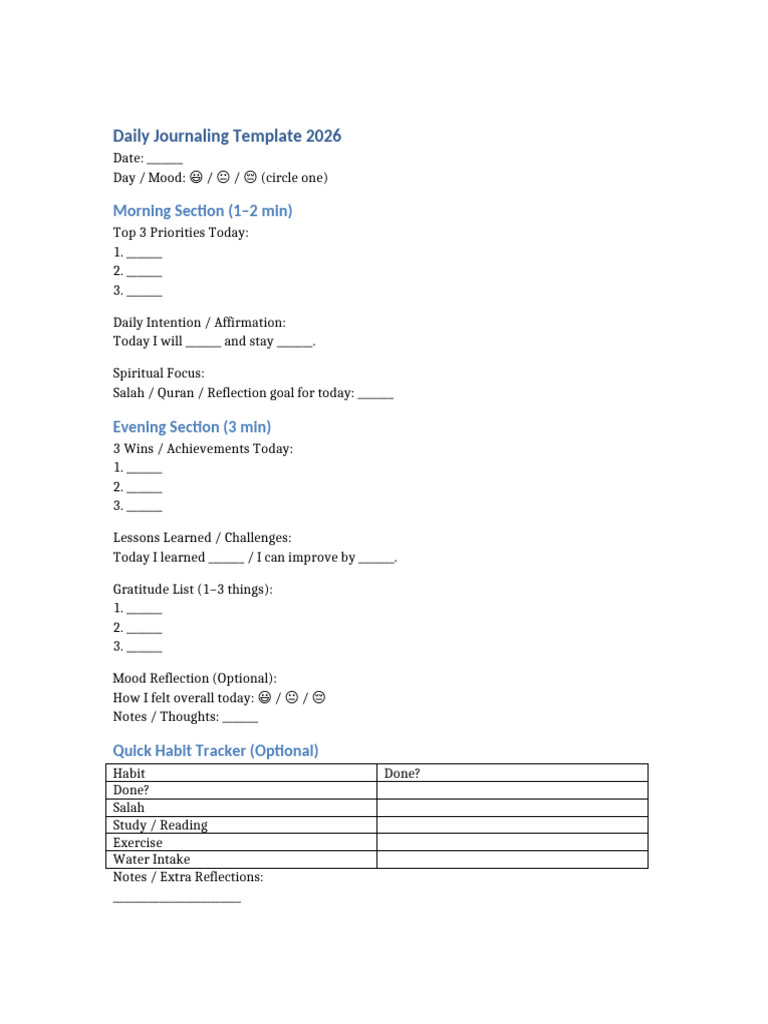 Daily Journaling Template 2026 | PDF