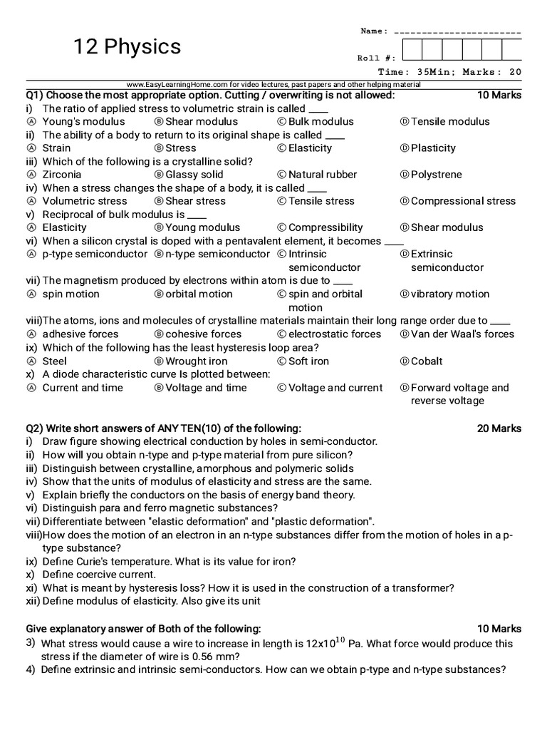 12th Physics Chapter 17 | PDF | Young's Modulus | Elasticity (Physics)