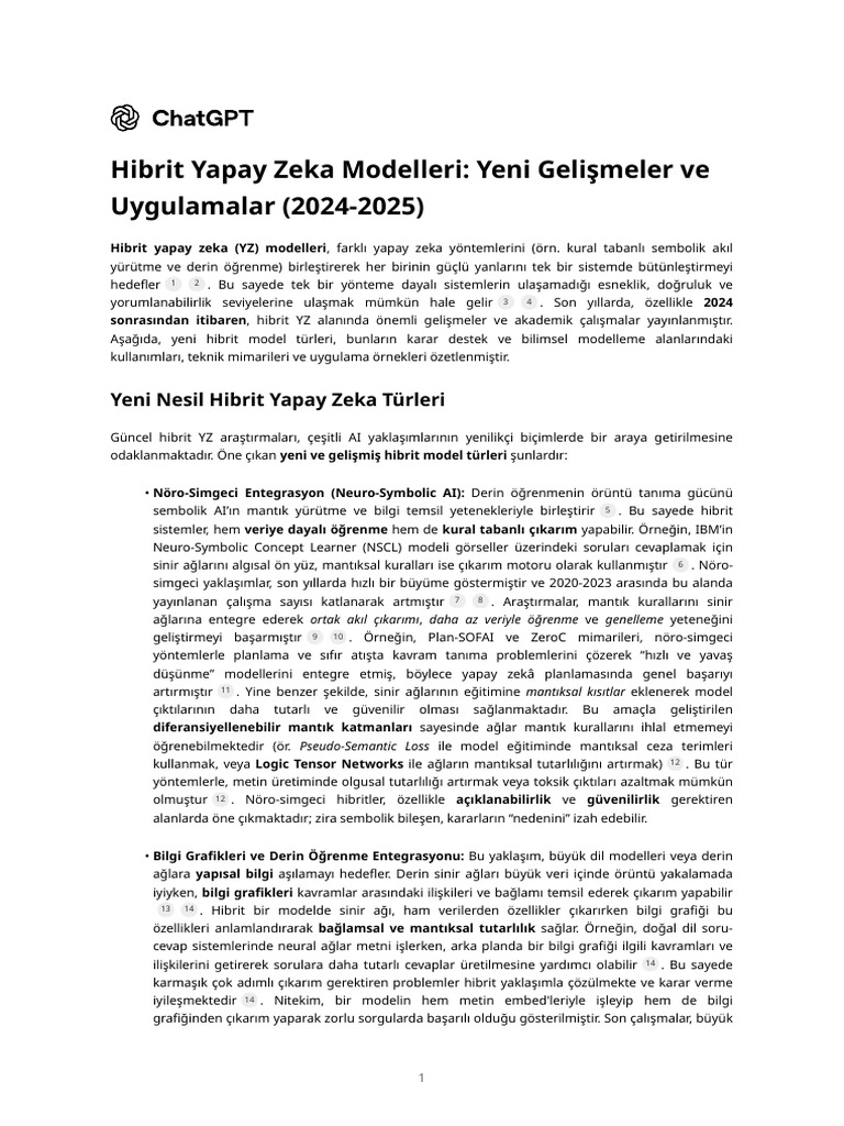 Hibrit Yapay Zeka Modelleri - Yeni Gelişmeler Ve Uygulamalar (2024-2025 ...