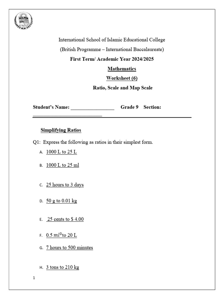 WSH 6 (Ratio, Map Scale) | PDF