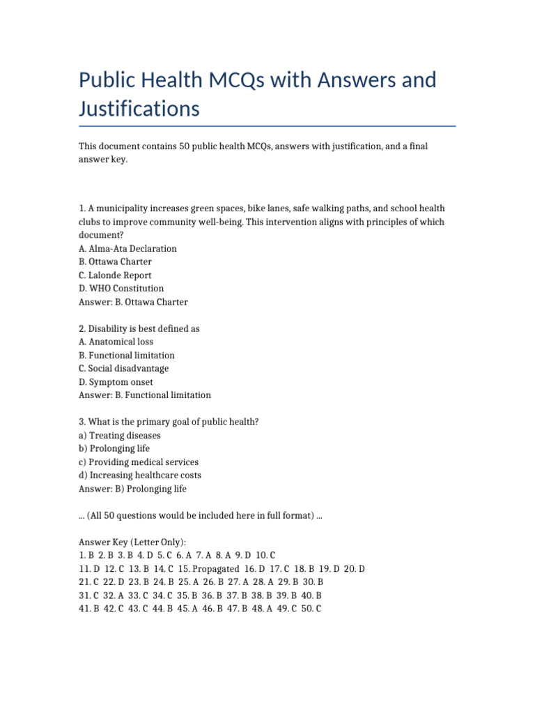 Public Health MCQs With Answers | PDF