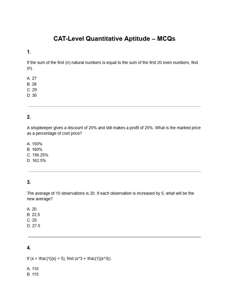 CAT-Level Quantitative Aptitude _ 5 | PDF | Mathematics