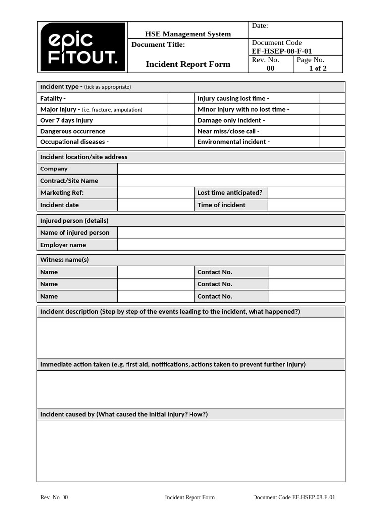 01 EF-HSEP-08-F-01 Incident Report Form | PDF | Safety