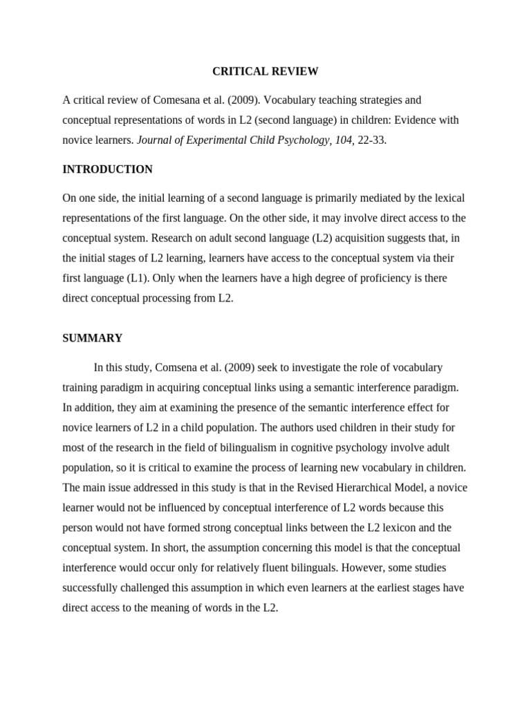 Critical Review Form | PDF | Second Language | Learning