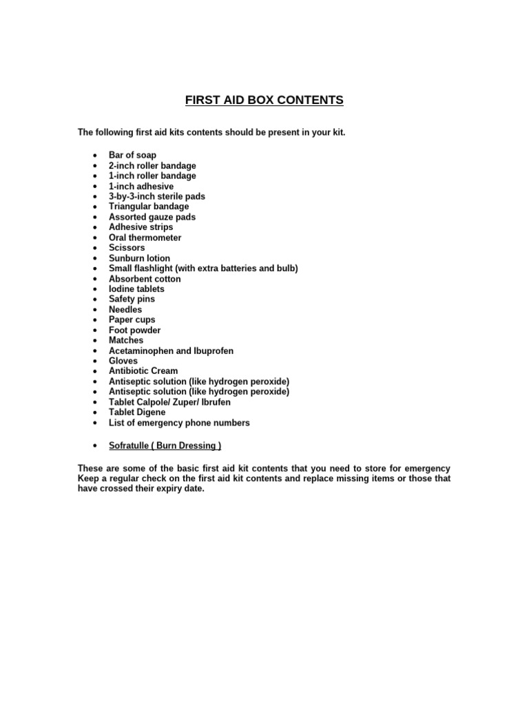 First Aid Box Contents | PDF