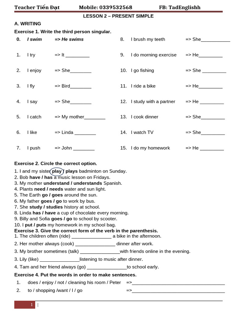 Lesson 2 - Present Simple | PDF