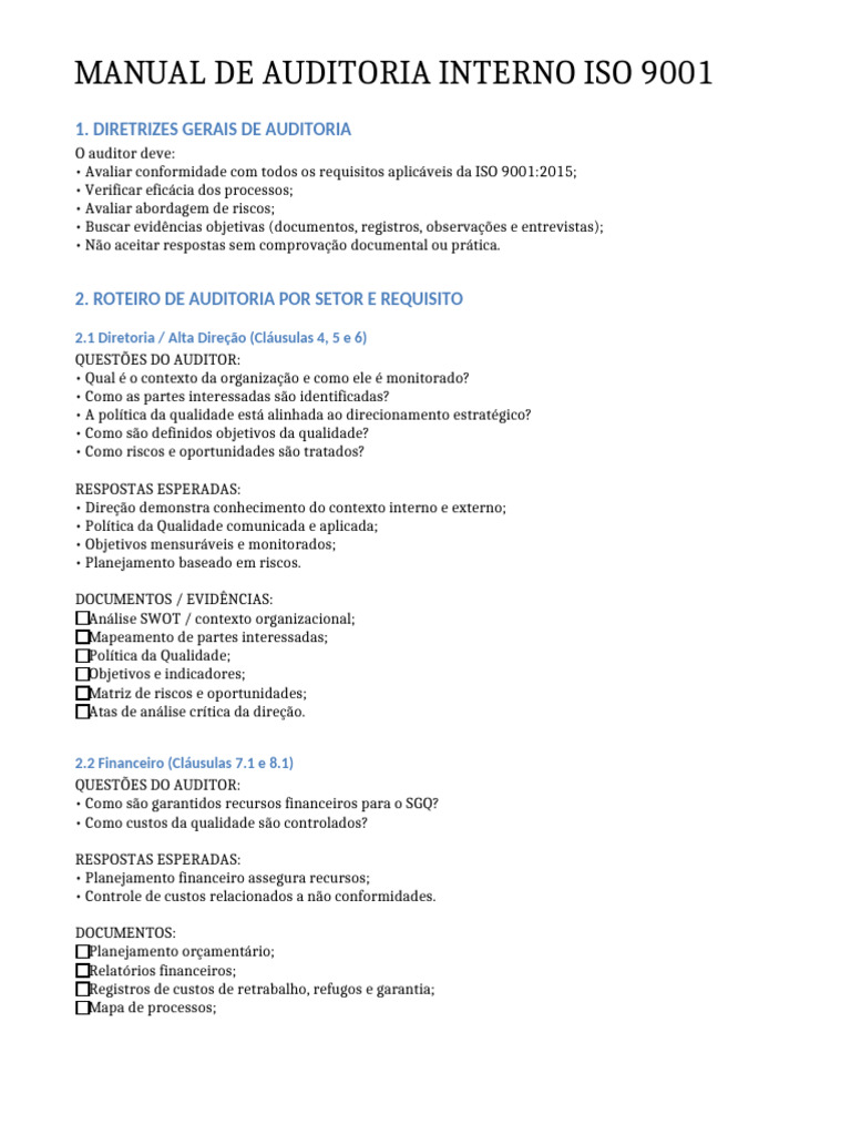 Manual Auditoria ISO 9001 | PDF