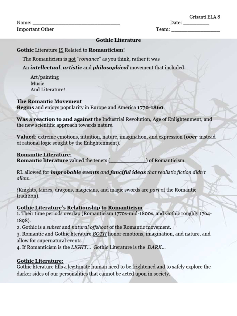 Gothic Literature Master Notes | PDF | Romanticism | Gothic Fiction
