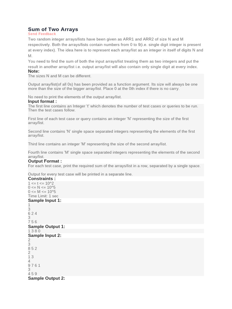 Sum of Two Arrays | PDF