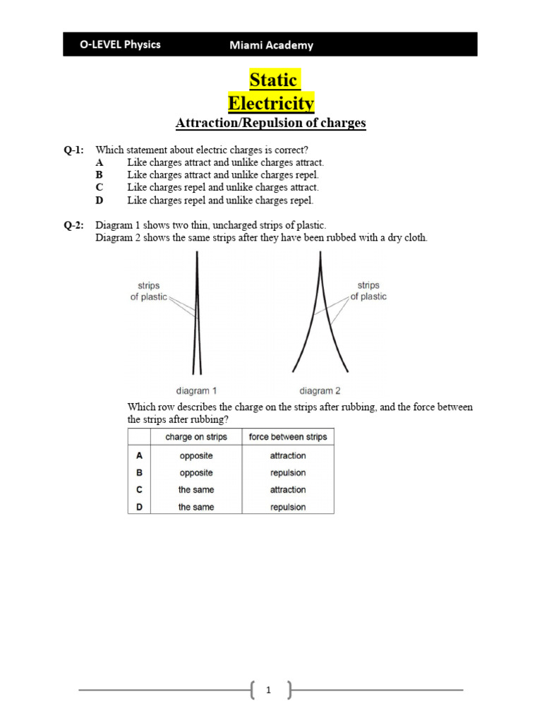 Static Electricity Worksheets | PDF | Electric Charge | Electrical ...