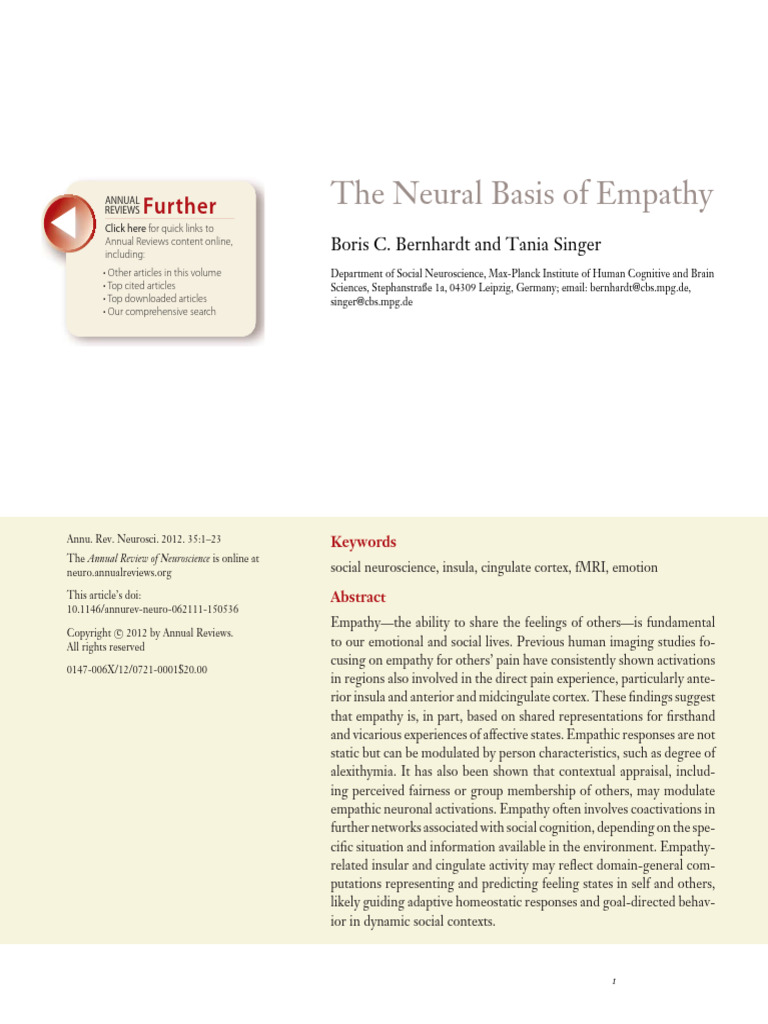 The Neural Basis of Empathy | PDF | Empathy | Insular Cortex