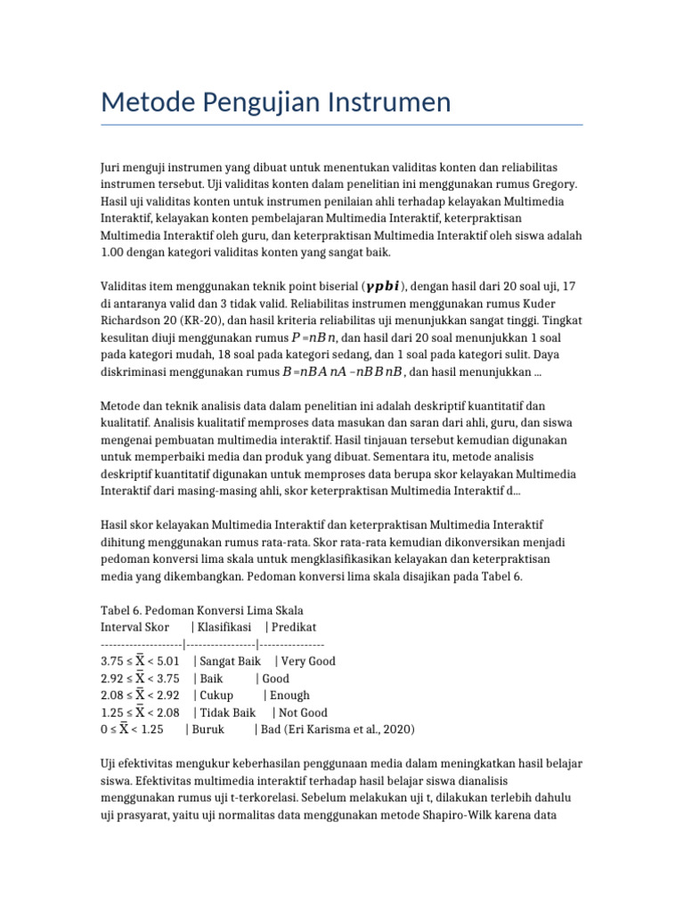 Metode Pengujian Instrumen Translated | PDF