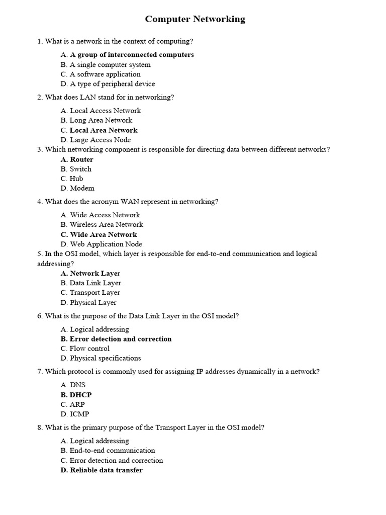 Computer Network Mcqs | PDF | Computer Network | Osi Model