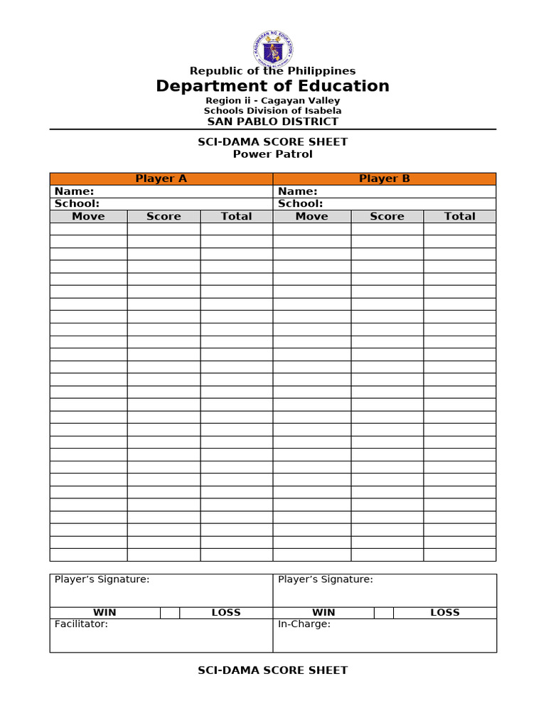 Sci Dama Score Sheet | PDF