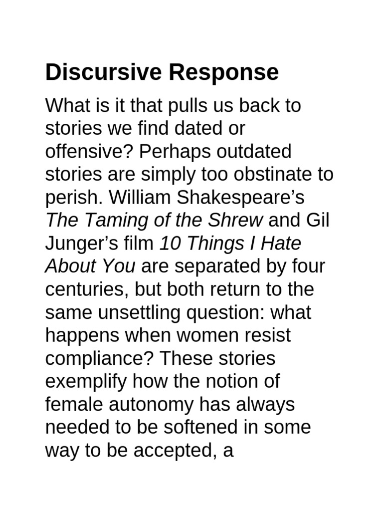 Discursive Response | PDF | The Taming Of The Shrew