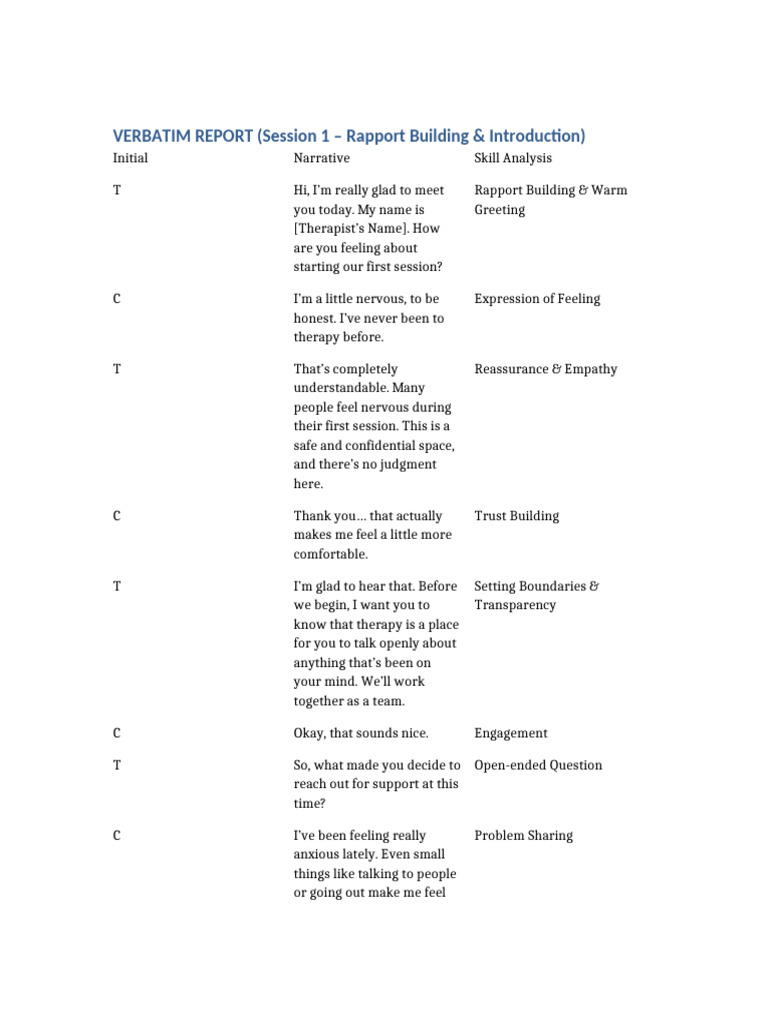 Verbatim Report Session1 Rapport Building | PDF | Emotions | Social ...