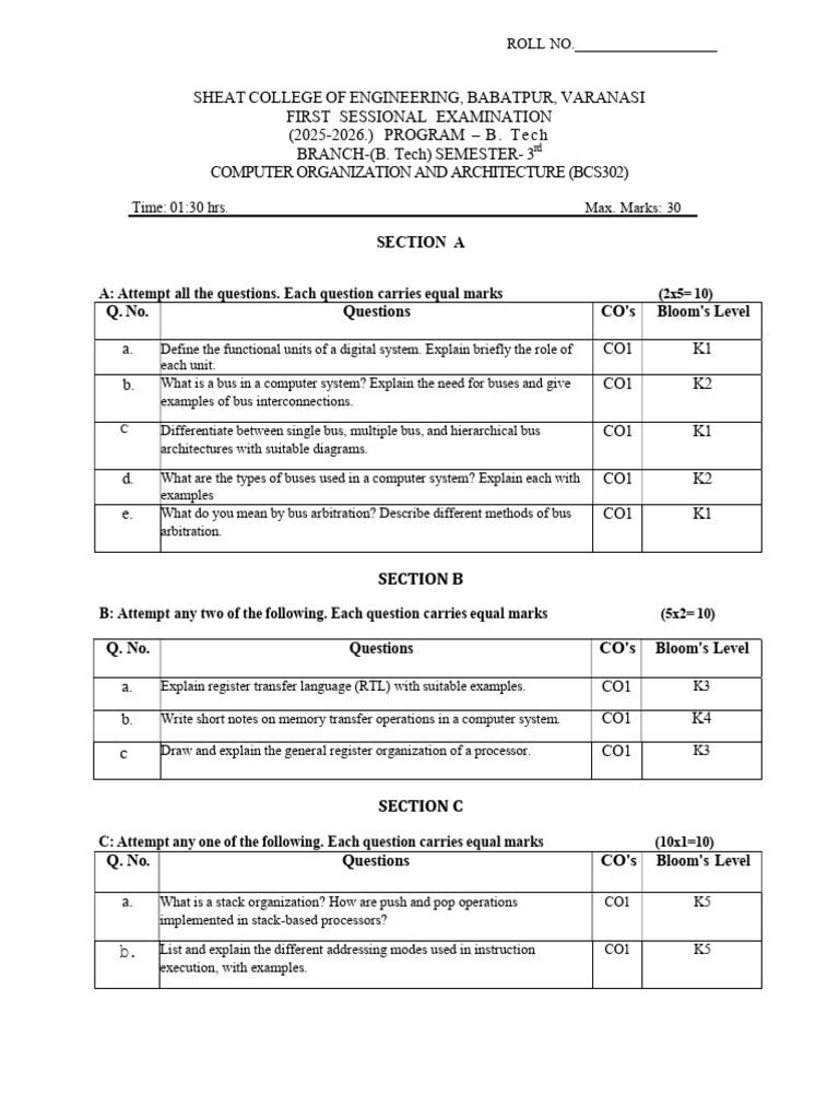 BTech-3rd Sem-COA Sessional Paper | PDF | Integrated Circuit | Digital ...