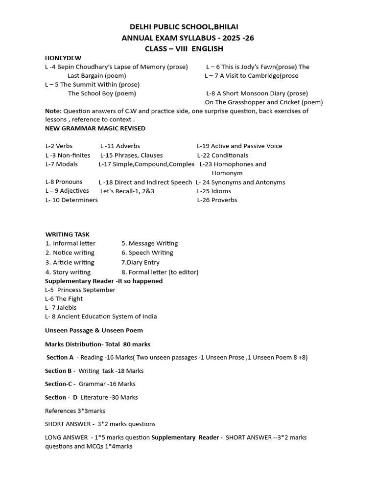 Class 8 Annual Syllabus 2025-26 | PDF | Linguistic Morphology | Linguistics