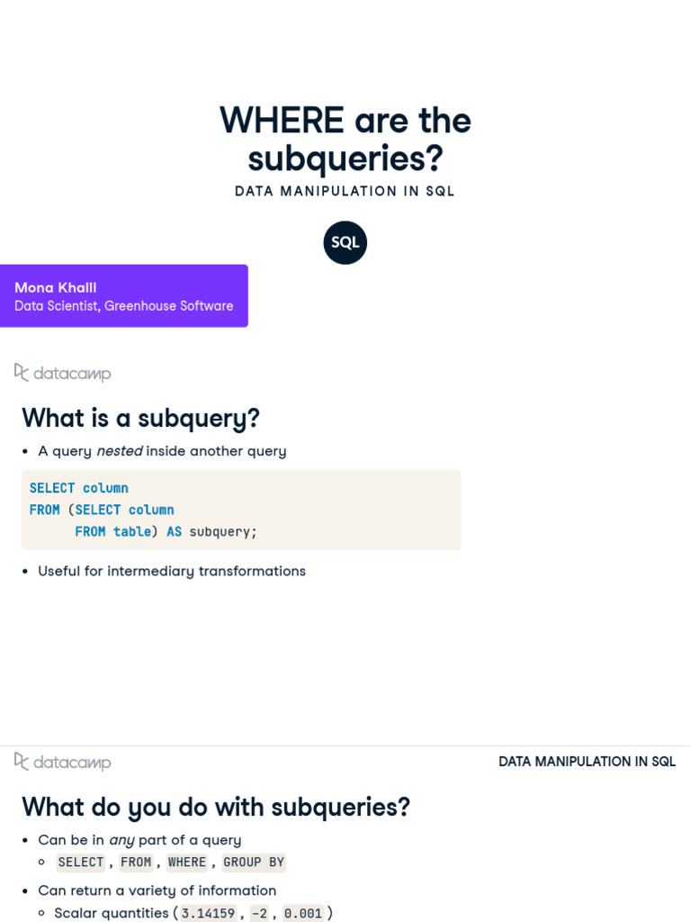 2.Short and Simple Subqueries | PDF | Information Retrieval | Sql