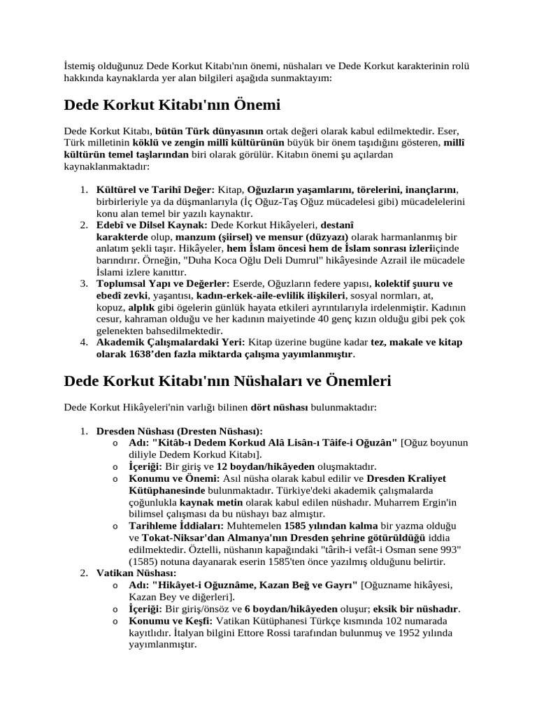 Dede Korkut Yapay Zeka Özet | PDF