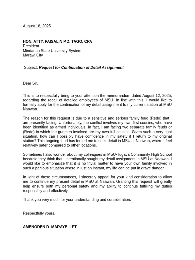 Application for Cont. of My Detail | PDF