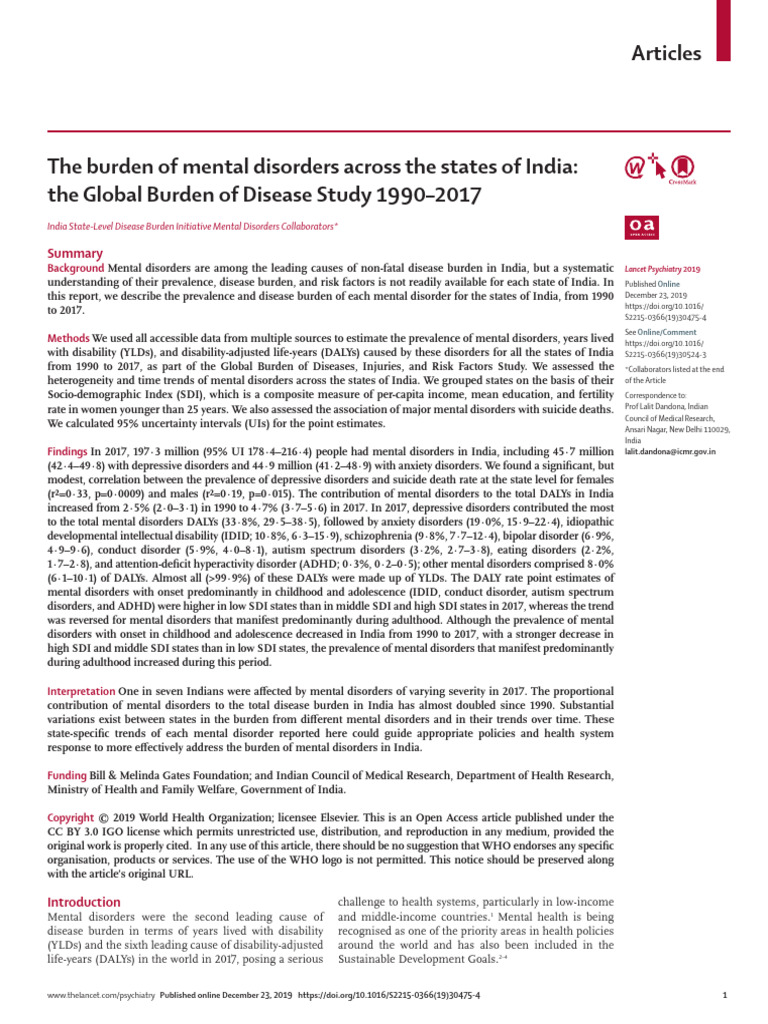 The Burden of Mental Disorders Across The States of India - The Global ...