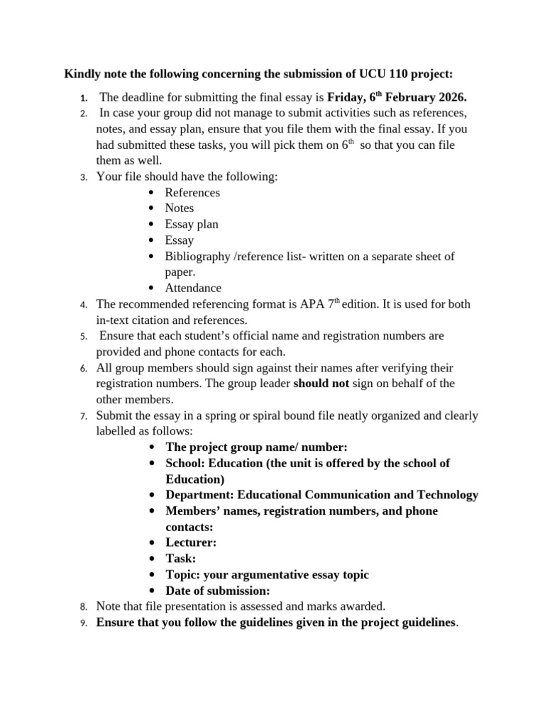 Submission of UCU 110 Project, 2026 | PDF