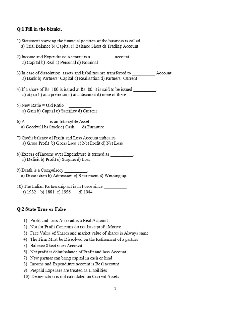 Application Based Test Account Question Bank For Practice | PDF ...